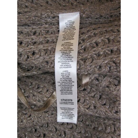 Drama Sweater Vest Foster Faux Fur Trim Shawl Collar Brown Metallic Chico's 2 - Picture 14 of 16